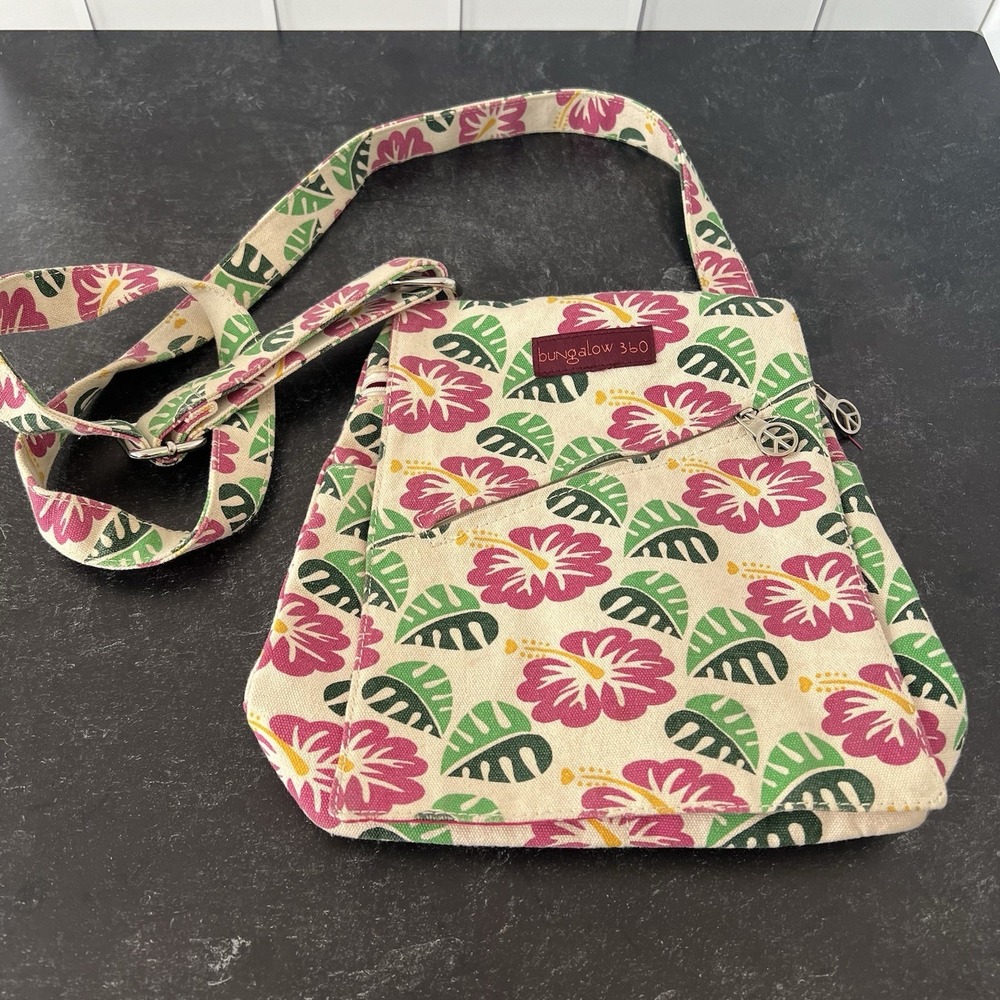 Bungalow 360 Crossbody Purse Hibiscus Flowers - Vegan Eco Boho Island Chic - Picture 2 of 8